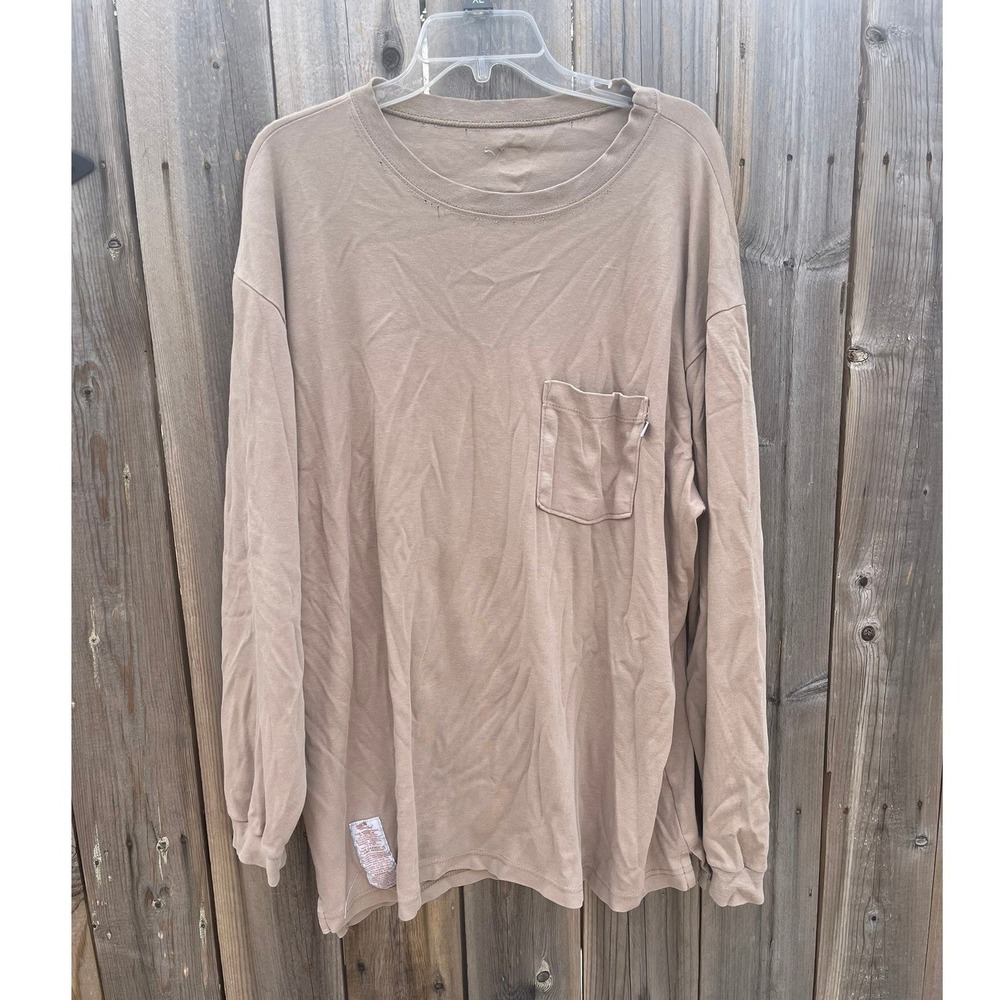 Tyndale Mens 2X Tan Crew Neck Front Pocket Long Sleeve Flame Resistant Tee